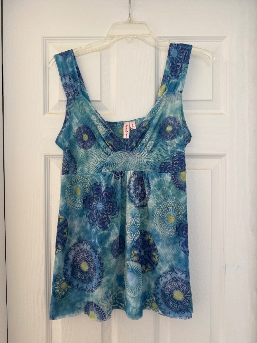 Teal & Turquoise Sleeveless Tank Top Blouse Beach Boho Size L